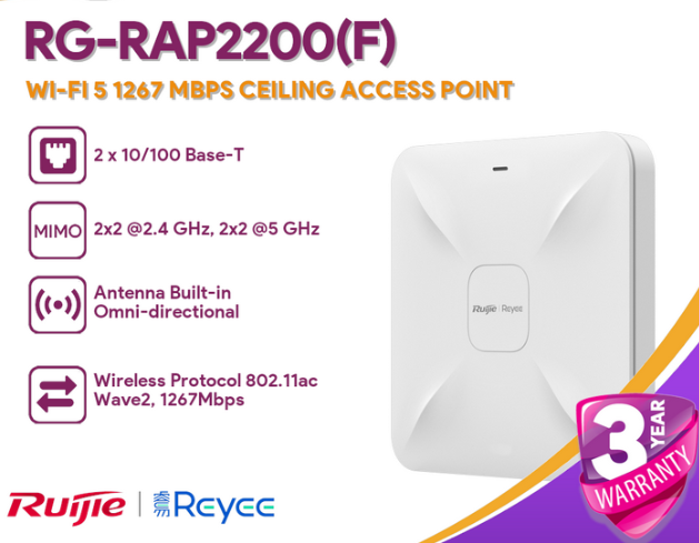 Picture of Ruijie RG-RAP2200(F) (Wi-Fi 5) 1267 Mbps Wireless Dual Band Ceiling Mount Access Point