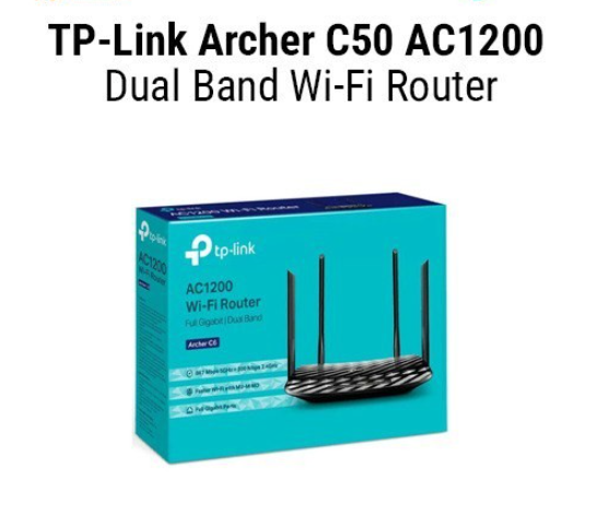 Picture of TP-Link Archer C50 AC1200 Mbps Ethernet Dual-Band Black Wi-Fi Router