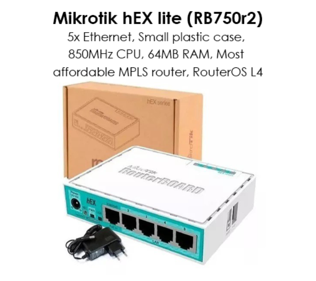 Picture of MikroTik RB750r2 hEX lite 850MHz, 5 Port, 64 MB RAM Router OS4