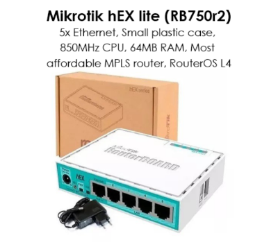 Picture of MikroTik RB750r2 hEX lite 850MHz, 5 Port, 64 MB RAM Router OS4