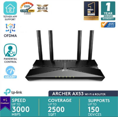 Picture of TP-Link Archer AX53 V1 AX3000 Mbps Gigabit Dual-Band Wi-Fi 6 Router