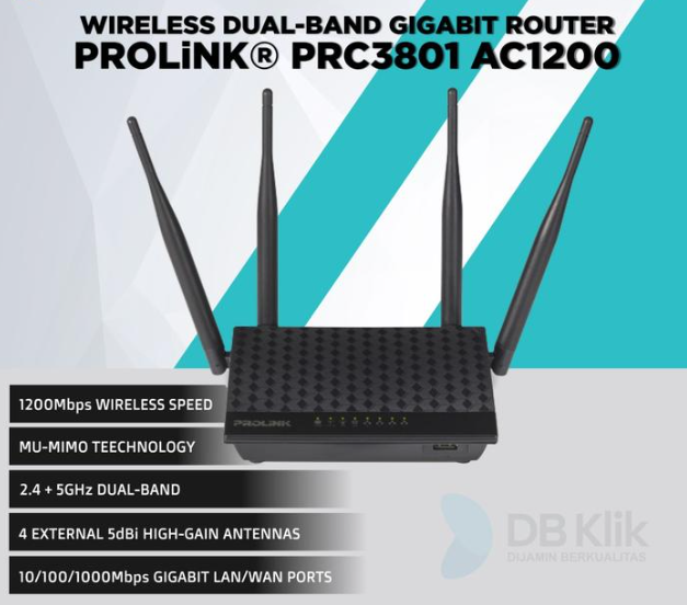 Picture of Prolink PRC3801 Wireless AC1200 MU-MIMO Dual Band Gigabit Router with Gigabit WAN, LAN Port and Parental Control (4x 5dBi Antenna)