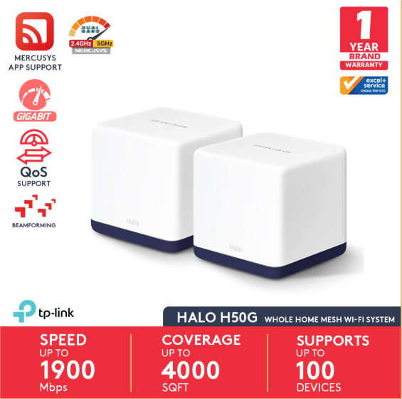 Picture of MERCUSYS HALO H50G AC1900 Mbps Gigabit Dual-Band Wi-Fi 5 Mesh Router (2-Pack)