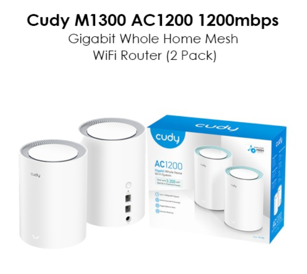 Picture of Cudy M1300 AC1200 Mbps Gigabit Dual-Band Mesh Wi-Fi 5 System (2-Pack)
