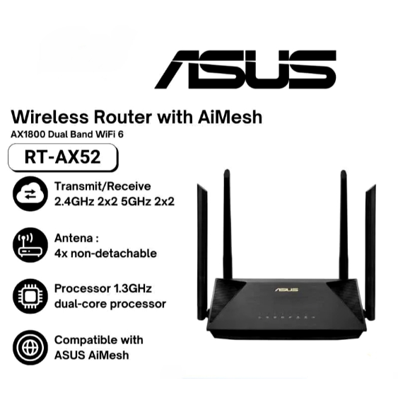 Picture of ASUS RT-AX52 AX1800 Mbps Gigabit Dual-Band Wi-Fi 6 Router
