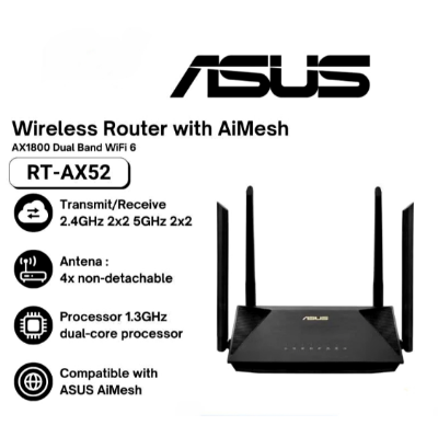 Picture of ASUS RT-AX52 AX1800 Mbps Gigabit Dual-Band Wi-Fi 6 Router