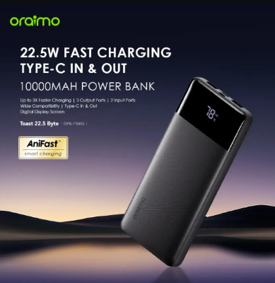 Picture of Oraimo TOAst 22.5 Byte 10000mAh 22.5W Speed Black Power Bank with Digital Display