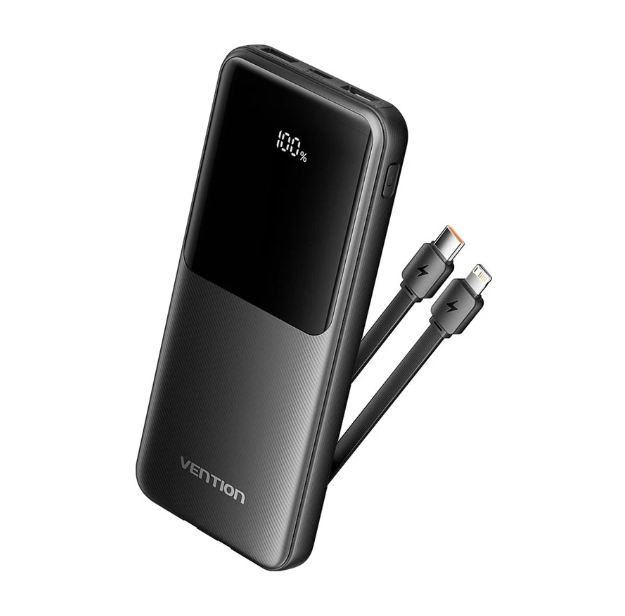 Picture of Vention FHOB0 Dual Cable 10000mAh Black 22.5W Power Bank with Digital Display