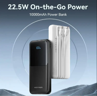 Picture of Vention FHOB0 Dual Cable 10000mAh Black 22.5W Power Bank with Digital Display