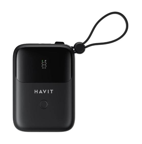 Picture of Havit PB5215 10000mAh Black Power Bank with LED Display, USB-C & Lightning Cable