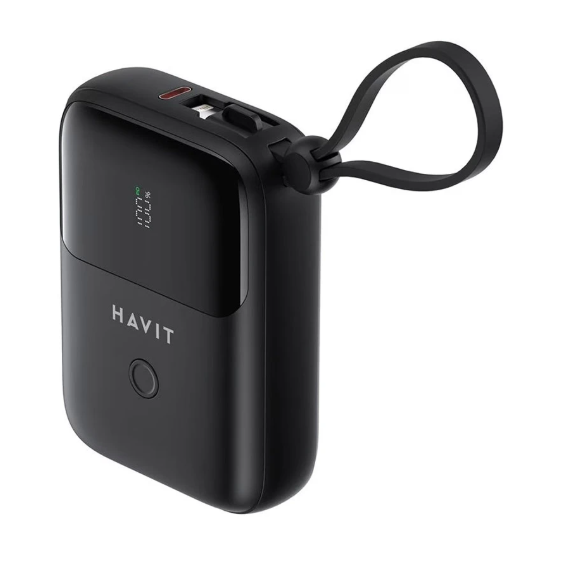 Picture of Havit PB5215 10000mAh Black Power Bank with LED Display, USB-C & Lightning Cable