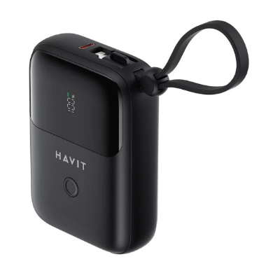 Picture of Havit PB5215 10000mAh Black Power Bank with LED Display, USB-C & Lightning Cable