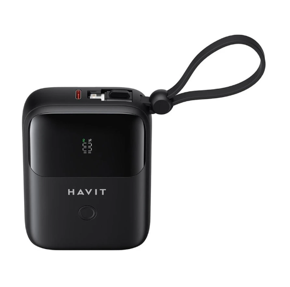 Picture of Havit PB5215 10000mAh Black Power Bank with LED Display, USB-C & Lightning Cable
