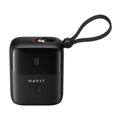 Picture of Havit PB5215 10000mAh Black Power Bank with LED Display, USB-C & Lightning Cable