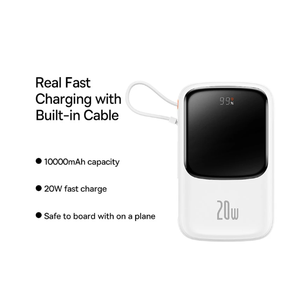 Picture of Baseus Qpow Pro Overseas Edition 10000mAh White 20W Lightning & Type-C Power Bank with Digital Display