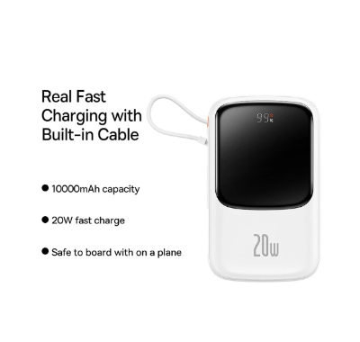 Picture of Baseus Qpow Pro Overseas Edition 10000mAh White 20W Lightning & Type-C Power Bank with Digital Display