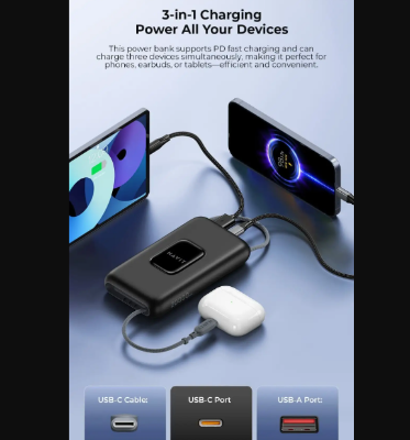 Picture of Havit PB35 20000mAh Black+Gray 22.5W Power Bank with LED Indicator