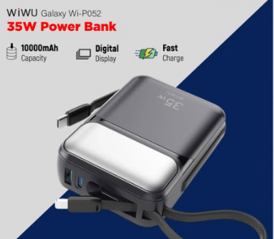 Picture of WiWU Galaxy Dual Cable 10000mAh Black 35W Power Bank with Digital Display