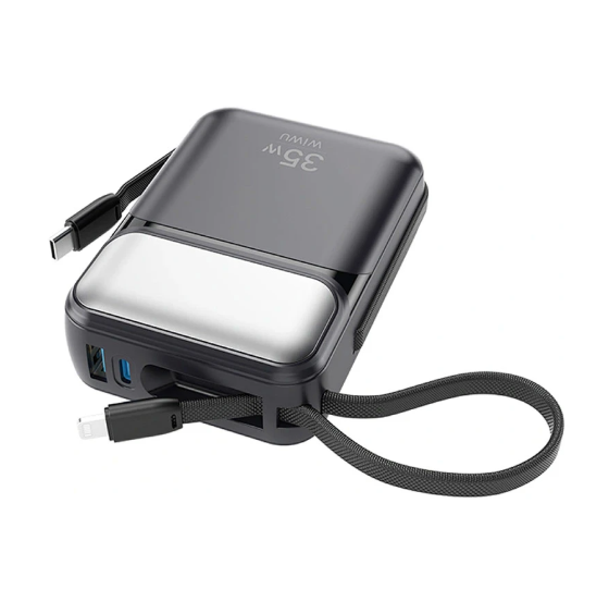 Picture of WiWU Galaxy Dual Cable 10000mAh Black 35W Power Bank with Digital Display