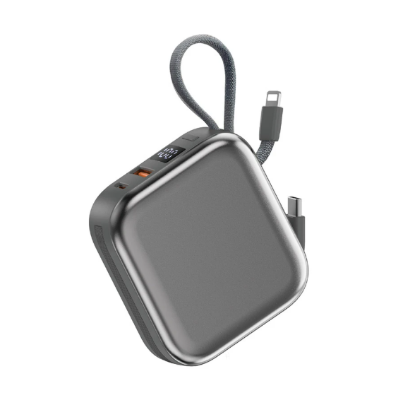 Picture of WiWU Cube Dual Cable 10000mAh Gray 22.5W MagSafe Qi Wireless Power Bank