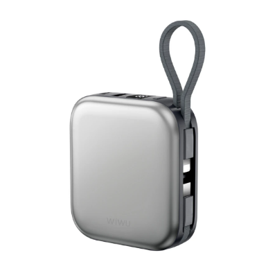 Picture of WiWU Cube Dual Cable 10000mAh Gray 22.5W MagSafe Qi Wireless Power Bank