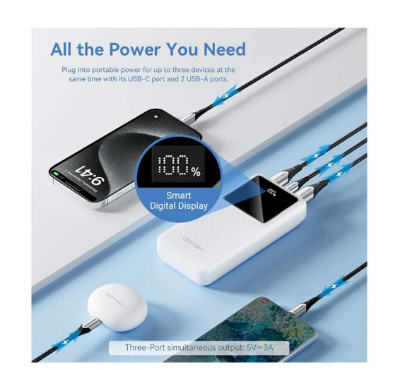 Picture of Vention FHLW0 20000mAh White 22.5W Power Bank with Digital Display