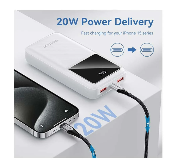 Picture of Vention FHLW0 20000mAh White 22.5W Power Bank with Digital Display