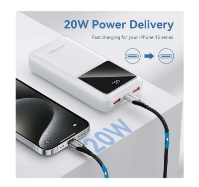 Picture of Vention FHLW0 20000mAh White 22.5W Power Bank with Digital Display