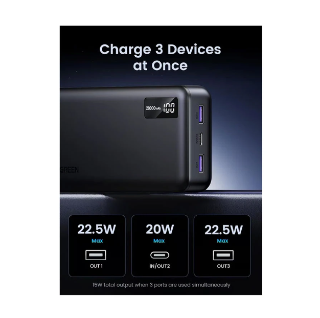 Picture of UGREEN PB312 (25683) 20000mAh Black 20W Power Bank with Digital Display