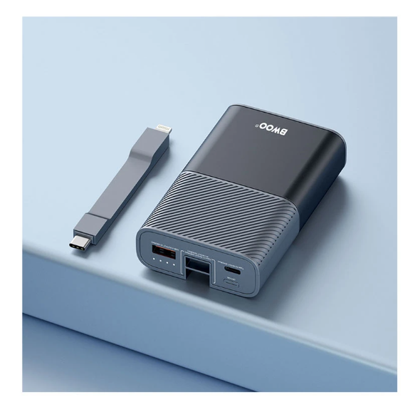 Picture of BWOO BO-P68 10000mAh 30W Grey Fast Charging Power Bank With Built-In Cable