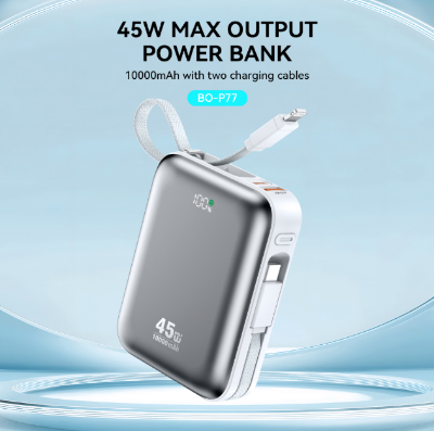 Picture of BWOO BO-P77 10000mAh 45W Grey Power Bank With Built-In Cable