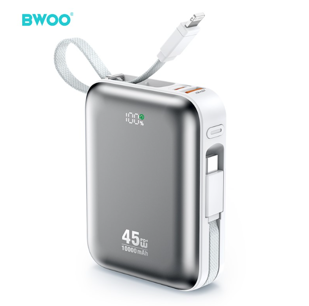Picture of BWOO BO-P77 10000mAh 45W Grey Power Bank With Built-In Cable