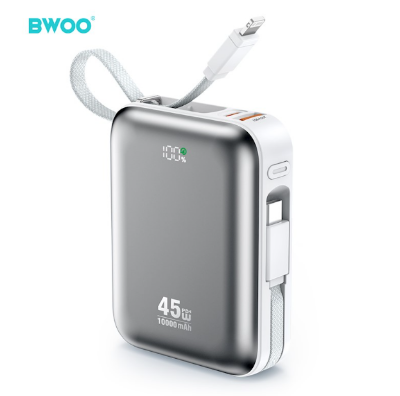 Picture of BWOO BO-P77 10000mAh 45W Grey Power Bank With Built-In Cable