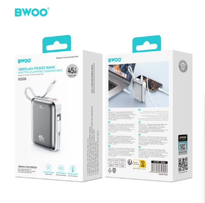 Picture of BWOO BO-P77 10000mAh 45W Grey Power Bank With Built-In Cable