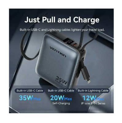 Picture of Vention FHFH0 10000mAh 35W Gray Mini Power Bank with Digital Display