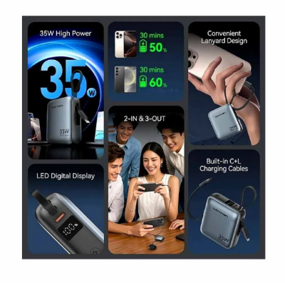 Picture of Vention FHFH0 10000mAh 35W Gray Mini Power Bank with Digital Display