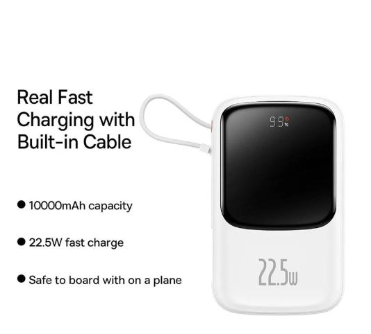 Picture of Baseus PPQD060102 Qpow Pro Overseas Edition 10000mAh White 22.5W Type-C Power Bank with Digital Display