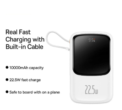 Picture of Baseus PPQD060102 Qpow Pro Overseas Edition 10000mAh White 22.5W Type-C Power Bank with Digital Display