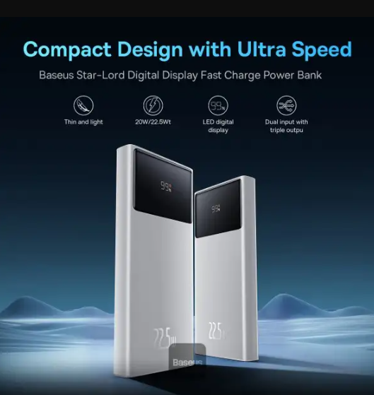 Picture of Baseus Star Lord PPXJ100002 10000mAh White 22.5W Power Bank with Digital Display