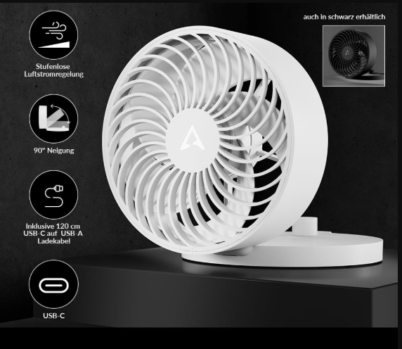 Picture of Arctic Summair Plus White Rechargeable Foldable Table Fan #AEBRZ00026A (5W, 2800mAh)