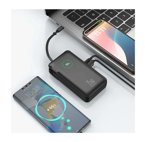 Picture of WIWU Wi-P049 10000mAh Black 35W Charging Power Bank with Built-in Charger