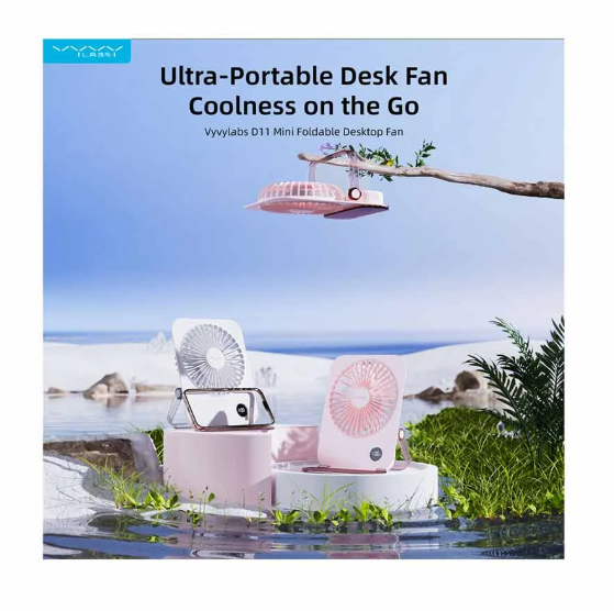 Picture of Vyvylabs D11 White Mini Foldable Desktop Fan #VKD11-WH (1200mAh)