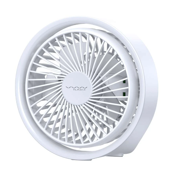 Picture of Vyvylabs D04 White Portable Desktop Fan with LED light #VKD04-WH (6.5W, 1800mAh)