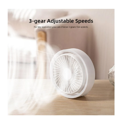 Picture of Vyvylabs D04 White Portable Desktop Fan with LED light #VKD04-WH (6.5W, 1800mAh)
