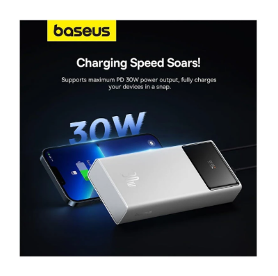 Picture of Baseus Star Lord P10022904213-00 20000mAh White 30W Power Bank with Digital Display & USB-A to Type-C White Cable