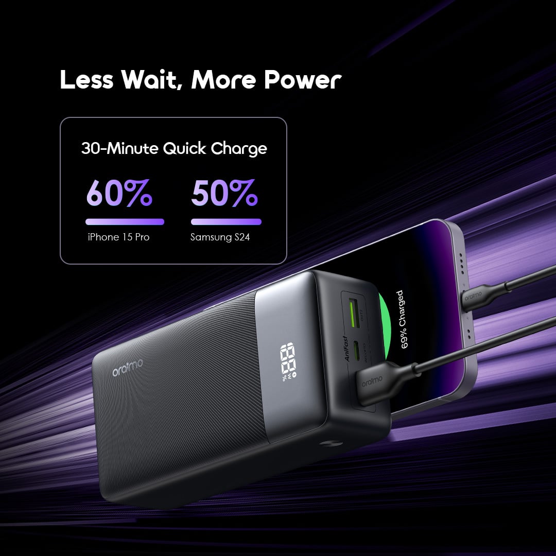 Picture of Oraimo PowerNova QF1 27000mAh 22.5W Black Power Bank with Digital Display