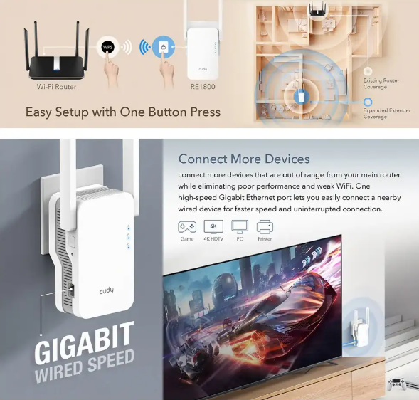 Picture of Cudy RE1800 2.0 AX1800Mbps Dual Band Wi-Fi 6 Range Extender