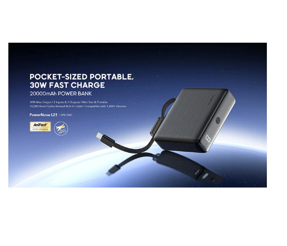 Picture of Oraimo PowerNova L21 20000mAh 30W Black Power Bank with Digital Display