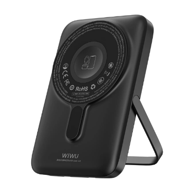 Picture of Wiwu Pioneer Dual Cable 10000mAh Black 20W Magnetic Wireless Charging Power Bank With Stand
