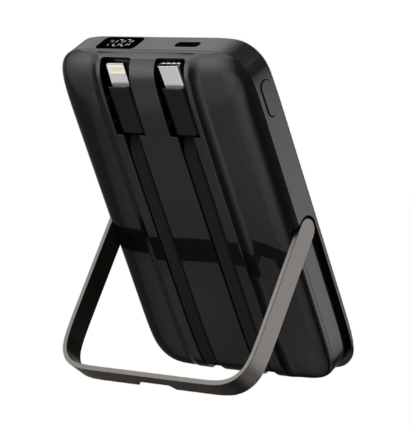 Picture of Wiwu Pioneer Dual Cable 10000mAh Black 20W Magnetic Wireless Charging Power Bank With Stand